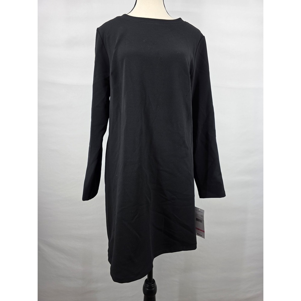 Be by Chetta B Womens Black Long Sleeve Shift Dress Size 10 Crew Neck Keyhole